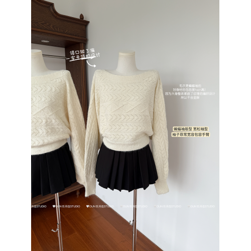 玖月伍【慵懶鬼馬】秋季韓系羊毛針織衫女蝙蝠袖長袖毛衣百搭上衣