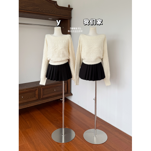 玖月伍【慵懶鬼馬】秋季韓系羊毛針織衫女蝙蝠袖長袖毛衣百搭上衣