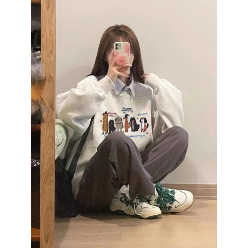 純棉美式復古卡通圓領衛衣女2025新款設計感寬松套頭無帽長袖上衣 純棉美式復古卡通圓領衛衣女2025新款設計感寬松套頭無帽長袖上衣