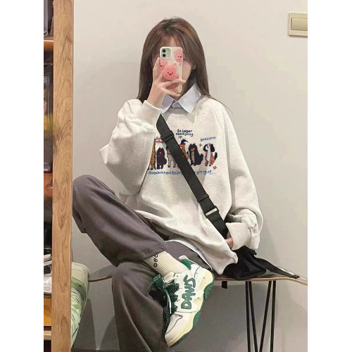 純棉美式復古卡通圓領衛衣女2025新款設計感寬松套頭無帽長袖上衣 純棉美式復古卡通圓領衛衣女2025新款設計感寬松套頭無帽長袖上衣