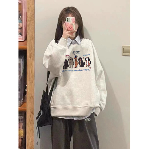 純棉美式復古卡通圓領衛衣女2025新款設計感寬松套頭無帽長袖上衣 純棉美式復古卡通圓領衛衣女2025新款設計感寬松套頭無帽長袖上衣