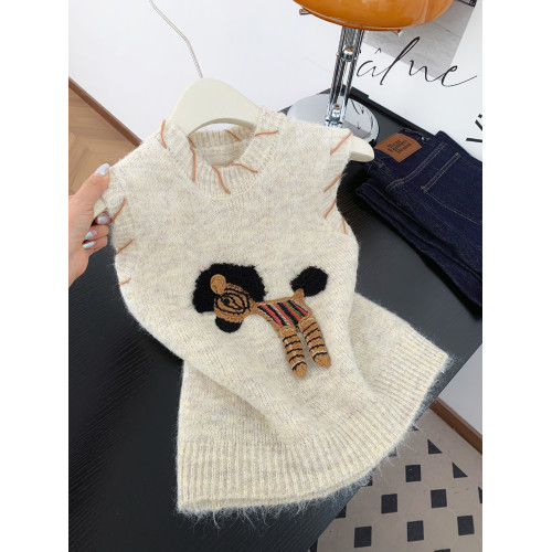 韓系高級感小馬刺綉針織馬甲背心女秋冬小衆溫柔寬松曡穿無袖上衣