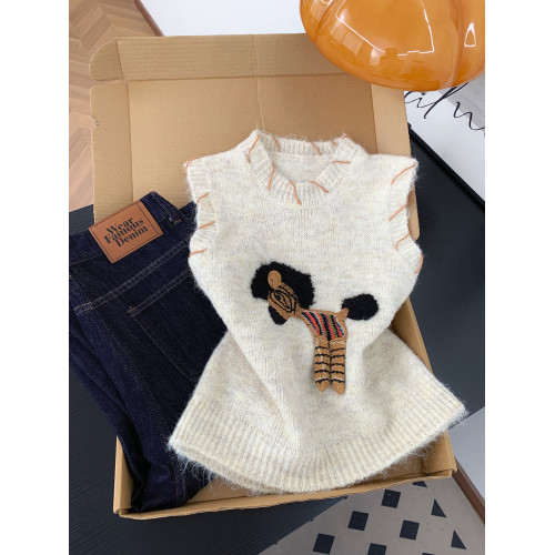 韓系高級感小馬刺綉針織馬甲背心女秋冬小衆溫柔寬松曡穿無袖上衣