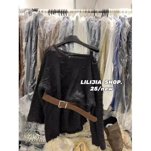 韓國東大門秋季新款高級感慵懶氣質斜肩毛衣女顯瘦百搭針織衫上衣 韓國東大門秋季新款高級感慵懶氣質斜肩毛衣女顯瘦百搭針織衫上衣