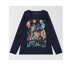 大碼圓領塗鴉長袖T恤女2026秋季新款胖mm寬鬆顯瘦百搭打底衫上衣