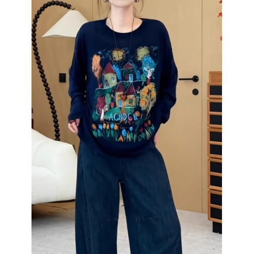 大碼圓領塗鴉長袖T恤女2026秋季新款胖mm寬鬆顯瘦百搭打底衫上衣