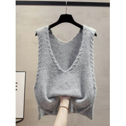 2025春秋新款韓版V領針織馬甲女曡穿毛衣坎肩外穿馬夾背心上衣