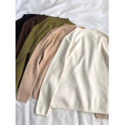 軟糯奶藍色半高領正肩針織衫毛衣女秋季圓領內搭大衣打底衫上衣潮