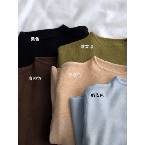 軟糯奶藍色半高領正肩針織衫毛衣女秋季圓領內搭大衣打底衫上衣潮