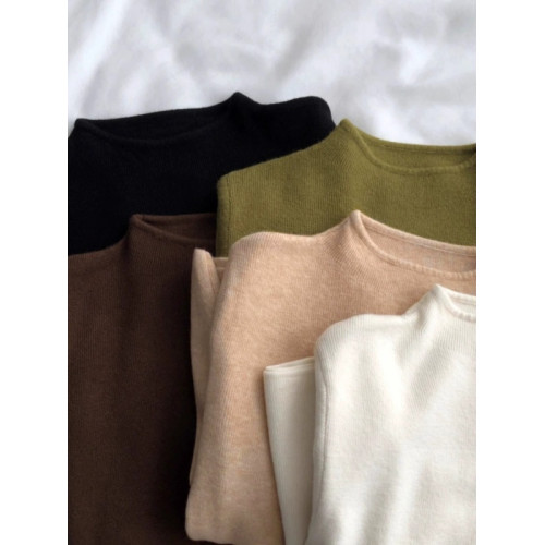 軟糯奶藍色半高領正肩針織衫毛衣女秋季圓領內搭大衣打底衫上衣潮