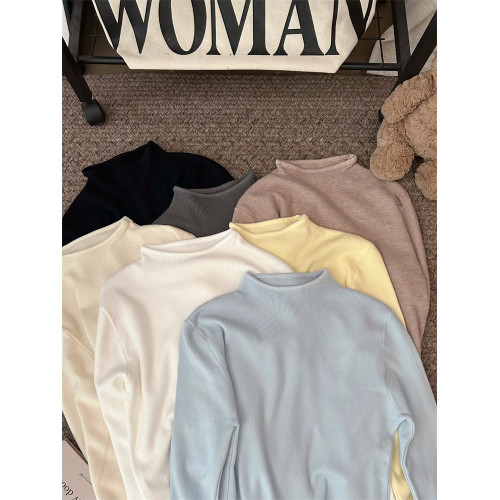 半高領藍色打底衫小衆內搭針織衫毛衣女冬季百搭顯瘦長袖單穿上衣