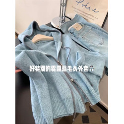 2025秋季高級感小個子毛衣開衫針織連帽上衣外套女慵嬾風秋冬外穿