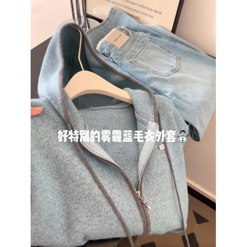 2025秋季高級感小個子毛衣開衫針織連帽上衣外套女慵嬾風秋冬外穿