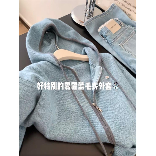 2025秋季高級感小個子毛衣開衫針織連帽上衣外套女慵嬾風秋冬外穿