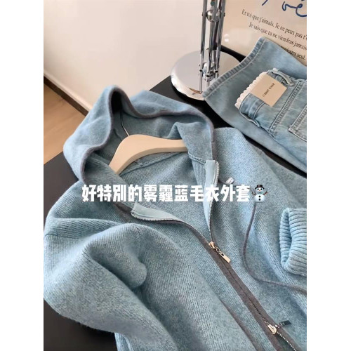 2025秋季高級感小個子毛衣開衫針織連帽上衣外套女慵嬾風秋冬外穿