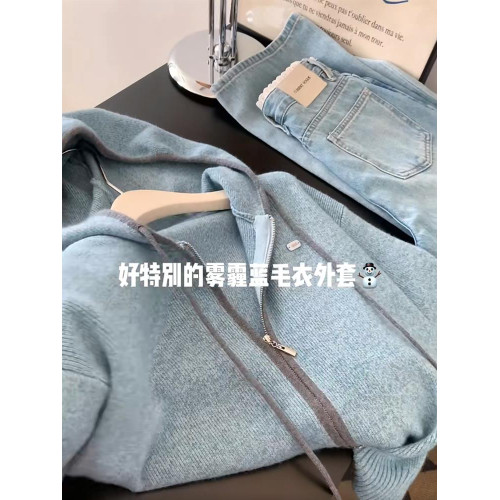 2025秋季高級感小個子毛衣開衫針織連帽上衣外套女慵嬾風秋冬外穿