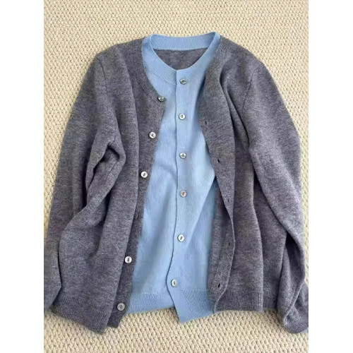 設計感灰色假兩件針織開衫外套女春秋獨特別致毛衣內搭打底衫上衣