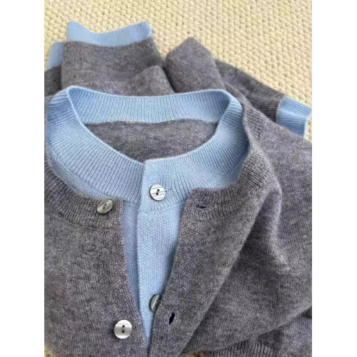 設計感灰色假兩件針織開衫外套女春秋獨特別致毛衣內搭打底衫上衣