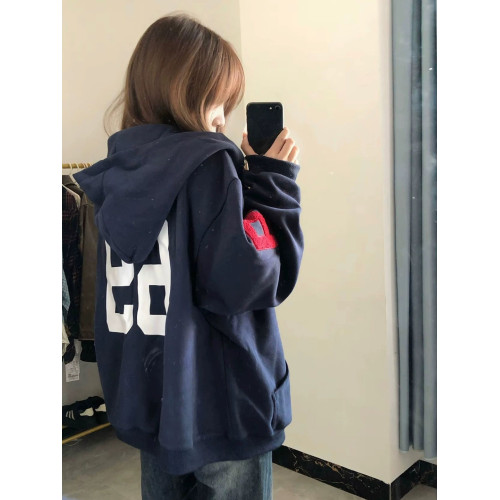 2025新款藏青色重磅刺綉連帽開衫衛衣女春秋薄款高街寬松潮牌外套 2025新款藏青色重磅刺綉連帽開衫衛衣女春秋薄款高街寬松潮牌外套