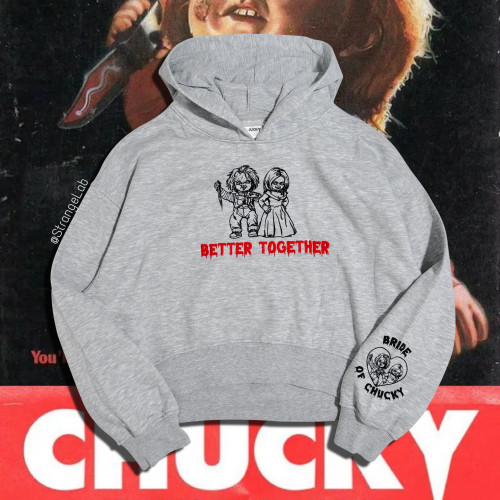 僅一批 美國單 小衆暗黑鬼娃恰吉Chucky衛衣亞比原宿寬松短款帽衫