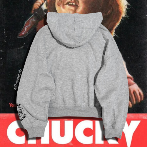 僅一批 美國單 小衆暗黑鬼娃恰吉Chucky衛衣亞比原宿寬松短款帽衫