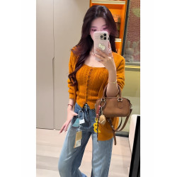多巴胺橘色麻花針織背心女早秋季寬松軟糯曡穿開衫毛衣外套兩件套