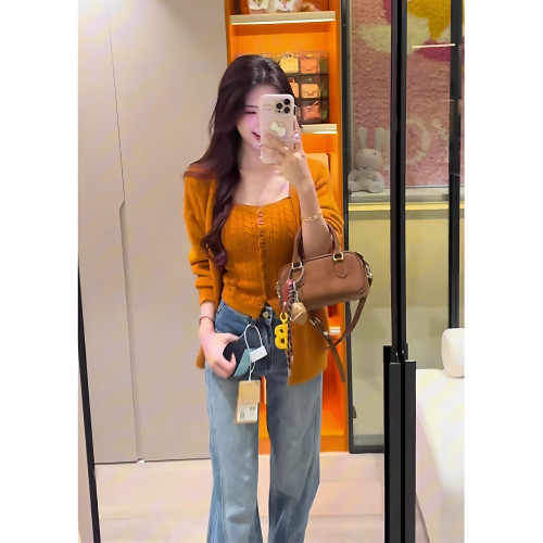 多巴胺橘色麻花針織背心女早秋季寬松軟糯曡穿開衫毛衣外套兩件套