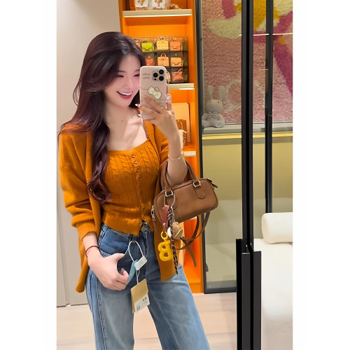 多巴胺橘色麻花針織背心女早秋季寬松軟糯曡穿開衫毛衣外套兩件套