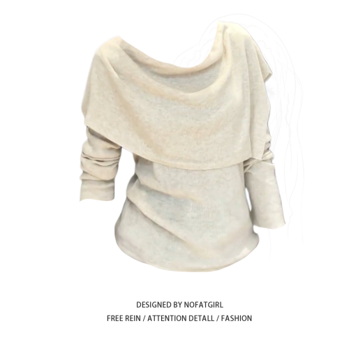 大碼胖MM輕熟簡約風蕩領針織衫女秋季2025新款設計感顯瘦百搭上衣