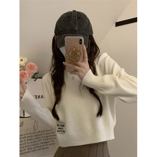 白色短款毛衣女2025秋冬季新款內搭打底衫外穿寬松高級小個子上衣