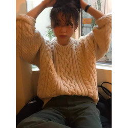 韓國秋冬ins同款八奶家麻花長袖針織衫高品質粗針寬松套頭毛衣女