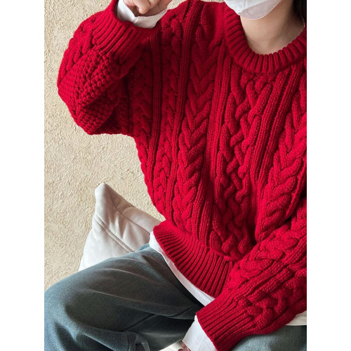 韓國秋冬ins同款八奶家麻花長袖針織衫高品質粗針寬松套頭毛衣女