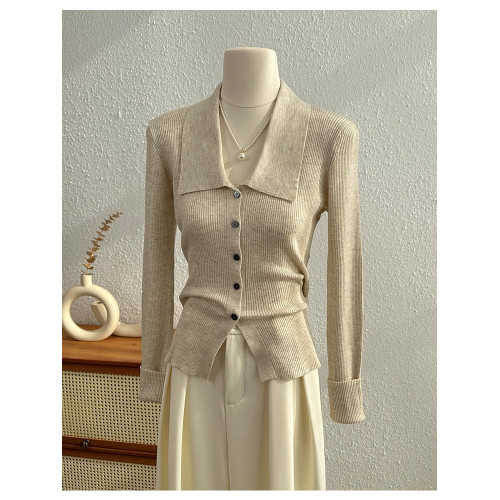 洋氣大碼胖MM法式復古翻領針織開衫女春秋冬顯瘦內搭打底毛衣女裝