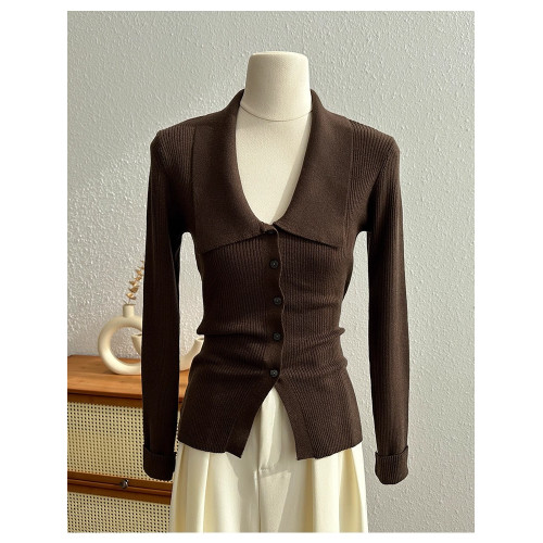 洋氣大碼胖MM法式復古翻領針織開衫女春秋冬顯瘦內搭打底毛衣女裝