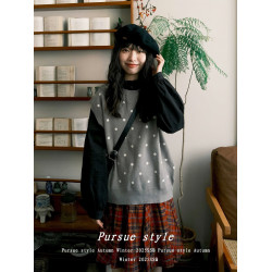 【柔礫觸感】日系波點無袖背心女秋冬針織曡穿馬甲灰色軟糯上衣潮