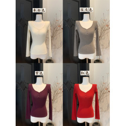 遲早 桃心領公式! 基礎款tee紐釦長袖打底內搭針織衫百搭上衣女