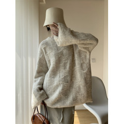 奧吻2025秋冬慵懶松弛感立體編織寬松圓領毛衣親膚破壞風針織衫女