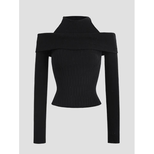 假兩件韓系針織衫女早秋季2025新款chic毛衣內搭打底衫一字肩上衣