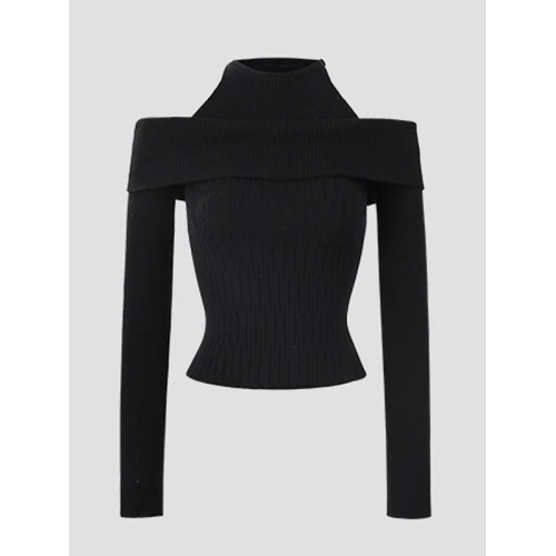 假兩件韓系針織衫女早秋季2025新款chic毛衣內搭打底衫一字肩上衣