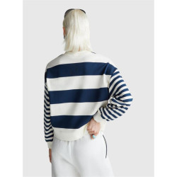 堅持原單意大利貝納通25官網秋冬新寬松條紋撞色女小毛圈衛衣絨衫