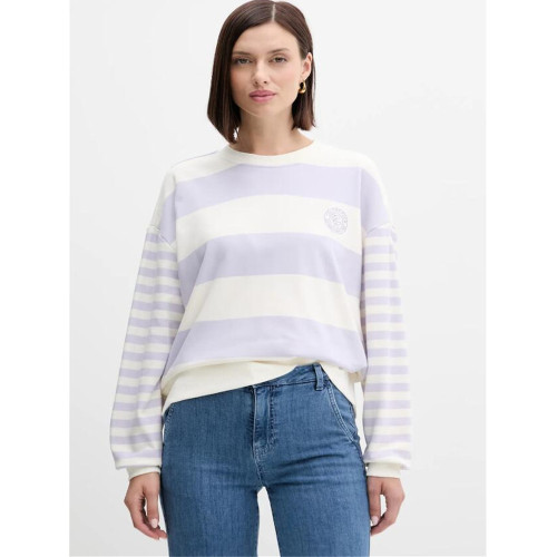 堅持原單意大利貝納通25官網秋冬新寬松條紋撞色女小毛圈衛衣絨衫