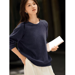 XWI訢未優雅圓領純色肌理感衛衣女2025秋季寬松休閒百搭顯瘦上衣