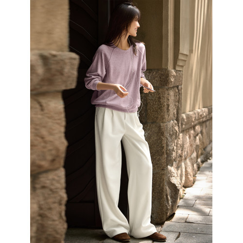 XWI訢未優雅圓領純色肌理感衛衣女2025秋季寬松休閒百搭顯瘦上衣