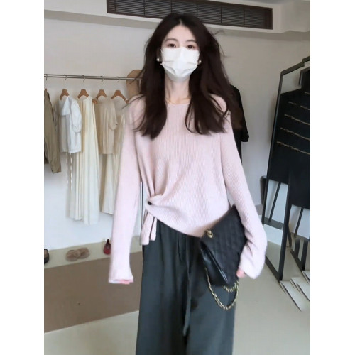 獨特漂亮巨好看的輕熟韓系早秋冬季上衣穿搭粉色長袖針織打底衫女