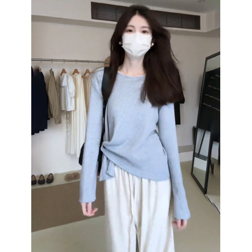 獨特漂亮巨好看的輕熟韓系早秋冬季上衣穿搭粉色長袖針織打底衫女