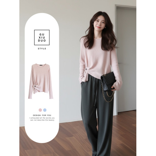 獨特漂亮巨好看的輕熟韓系早秋冬季上衣穿搭粉色長袖針織打底衫女