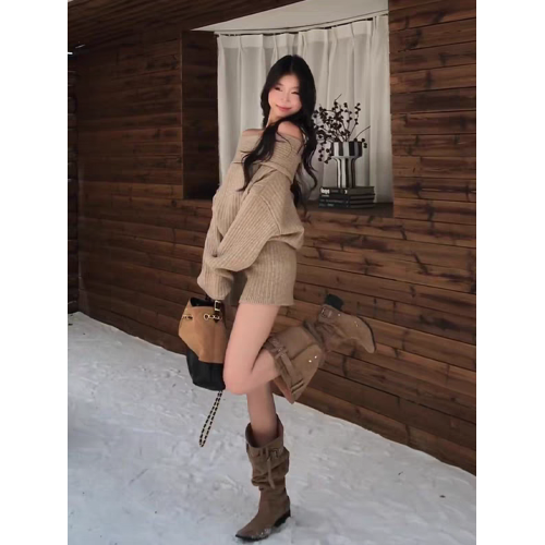 純欲辣妹套裝女秋季巨好看慵懶風一字肩長袖毛衣針織短褲子兩件套 純欲辣妹套裝女秋季巨好看慵懶風一字肩長袖毛衣針織短褲子兩件套