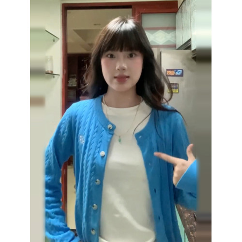 韓系慵懶風復古藍色針織開衫外套女2025新款秋冬氣質修身短款上衣 韓系慵懶風復古藍色針織開衫外套女2025新款秋冬氣質修身短款上衣