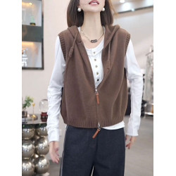 連帽拉鍊針織馬甲女灰色顯瘦設計感曡穿背心毛衣外套2025新款氣質