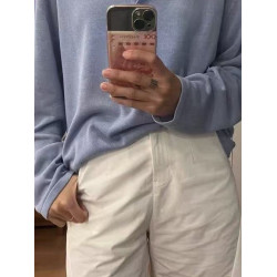 秋季新款女裝歐美風時尚休閒氣質紐釦寬松圓領平針針織 2142093